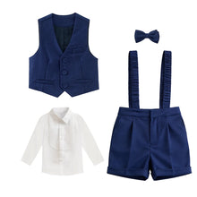 Charger l'image dans la galerie, Costume 3 pièces Chemise Gilet et Short Bretelles - ERWAN Marine - Collection Elégance - 6 mois au 4 ans
