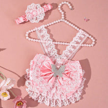 Charger l'image dans la galerie, Ensemble Barboteuse Bretelles Dentelle Satin et son Bandeau Noeud - NOUVEAUTE