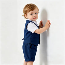 Charger l'image dans la galerie, Costume 3 pièces Chemise Gilet et Short Bretelles - ERWAN Marine - Collection Elégance - 6 mois au 4 ans