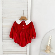 Charger l'image dans la galerie, Barboteuse Bulle Smockée Velours Rouge et Petits Noeuds - 3 mois au 24 mois