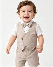 Charger l'image dans la galerie, Costume 3 pièces Chemise Gilet et Short - TOM Beige Sable - Collection Elégance - 6 mois au 7 ans