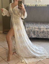 Charger l'image dans la galerie, Robe de maternité Bohème Fendue en Dentelle pour Shooting Photo - 2 nuances Blanche ou Beige - NOUVEAUTE !!!