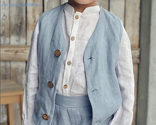 Charger l'image dans la galerie, Costume Ensemble de Cérémonie 3 pièces en Lin bleu - VICTORIO - 18 mois au 6 ans
