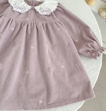 Charger l'image dans la galerie, Robe Velours Côtelé Lilas avec Noeuds Brodés - 2 ans au 6 ans