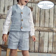 Charger l'image dans la galerie, Costume Ensemble de Cérémonie 3 pièces en Lin bleu - VICTORIO - 18 mois au 6 ans