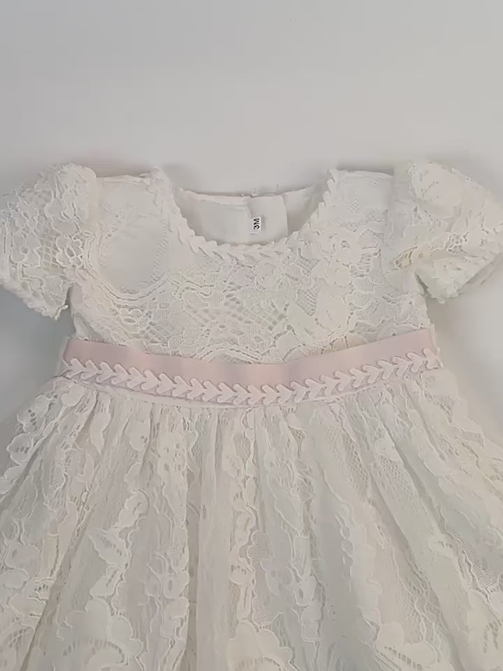 Robe De Soirée Baptême Dentelle Blanche Pour Bébé Fille - Taille 12 Mois, Occasion Très Bon état