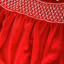 Charger l'image dans la galerie, Barboteuse Bulle Smockée Velours Rouge et Petits Noeuds - 3 mois au 24 mois