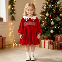 Charger l'image dans la galerie, Robe Smockée Velours Rouge et Petits Noeuds - 2 ans au 6 ans
