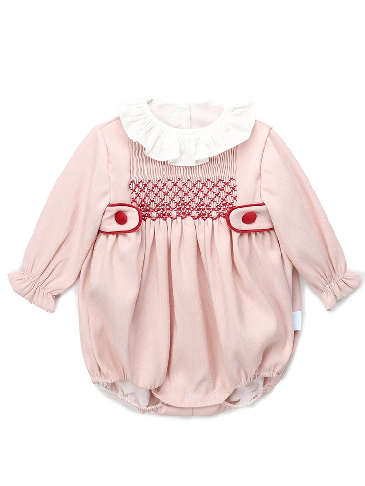 ZOE - Barboteuse Smockée en Chevron Rose - 6 mois au 36 mois