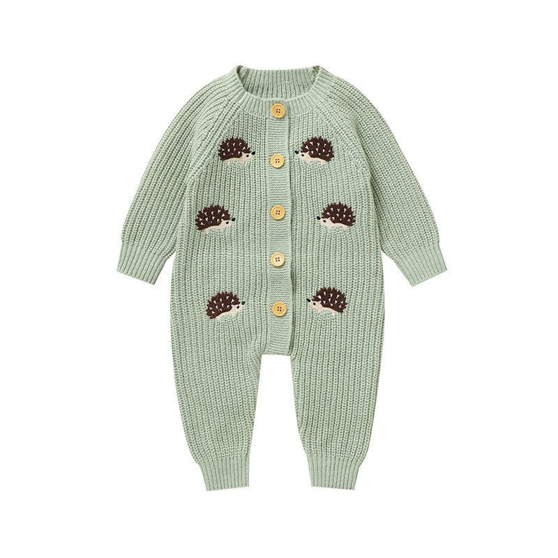 Combinaison Longue en Laine Verte Motif Hérisson - Naissance au 18 mois - NOUVEAUTE !!!