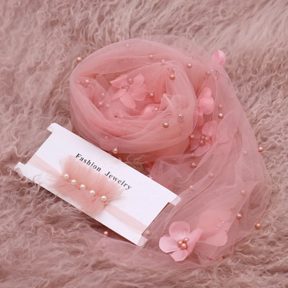 Accessoires Etole Fleurs 3D Perlée et Bandeau Perlé pour Shooting Photo Bébé - 7 Nuances au choix
