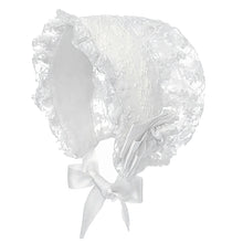 Charger l&#39;image dans la galerie, Béguin de Baptême en Dentelle Noeud Satin - Blanc ou Champagne
