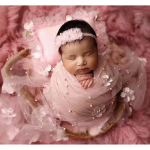 Charger l&#39;image dans la galerie, Accessoires Etole Fleurs 3D Perlée et Bandeau Perlé pour Shooting Photo Bébé - 7 Nuances au choix
