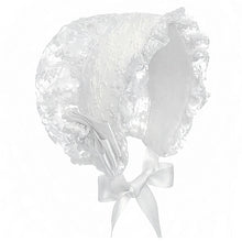 Charger l&#39;image dans la galerie, Béguin de Baptême en Dentelle Noeud Satin - Blanc ou Champagne
