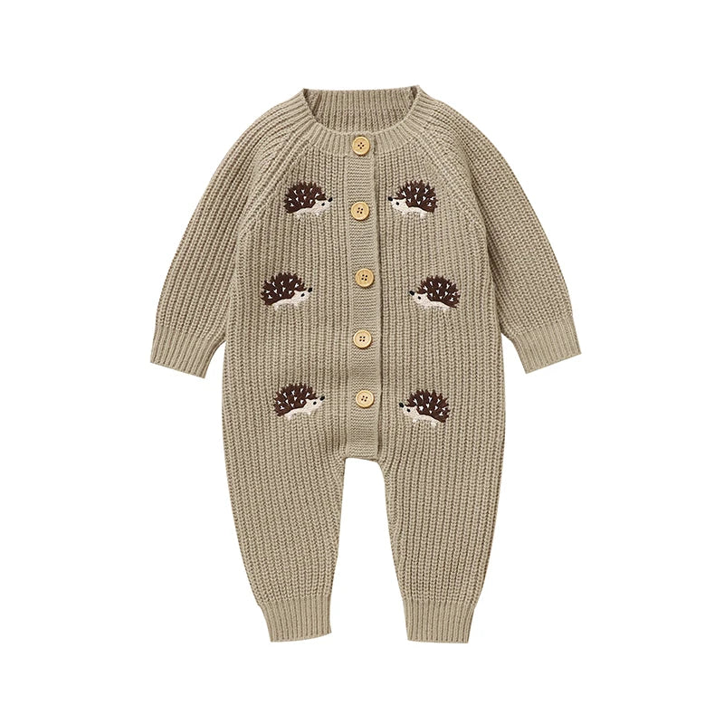 Combinaison Longue en Laine Marron Motif Hérisson - Naissance au 18 mois - NOUVEAUTE !!!
