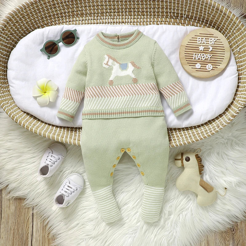Combinaison à Pieds en Laine Motif Jacquard Cheval - Naissance au 9 mois - NOUVEAUTE !!!