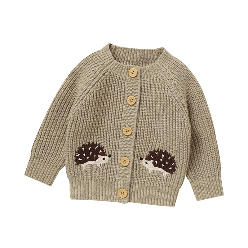Cardigan en Laine Marron Motif Hérisson - 6 mois au 36 mois - NOUVEAUTE !!!