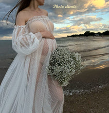 Charger l&#39;image dans la galerie, Robe de maternité en Tulle Plumetis Blanc pour shooting photo
