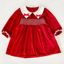 Charger l'image dans la galerie, Robe Smockée Velours Rouge et Petits Noeuds - 2 ans au 6 ans
