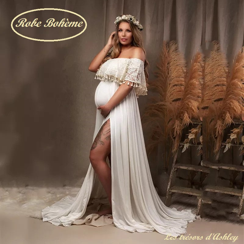 Robe Maternité Bohème Fendue pour Shooting Photographie Pour Baby