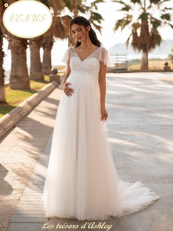 Robe de Mariée Bohème Chic VENUS pour Futures Mamans Femmes